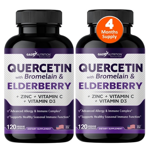 [BRSW2AAROYHROCTZ] Gade Nutrition Quercetin with Bromelain Elderberry Vitamin C and Zinc | Sambucus Immune Support Supplement 500mg Capsules | Gluten-Free | Made in USA | 4 Month Supply