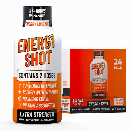 [BRSRABQ6OFYW23TU] Cherry Limeade Extra Strength Energy Shot 24 pk – 260mg Natural Caffeine B12 B6 – Energy & Focus Support – 2 Servings Sugar Free Zero Calorie Green Tea B-Vitamins Electrolytes Vegan – 1.93 fl oz