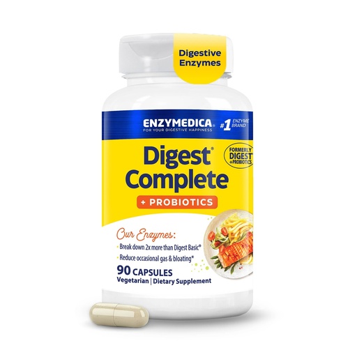 [BRSWIGYPBIMQGHAV] Enzymedica Digest Complete + Probiotics - Digestive Enzyme Supplement for Women & Men, Enzyme and Probiotic Capsules for Digestion, Gut Health Support, Helps Gas & Bloating, Vegetarian - 90 Caps