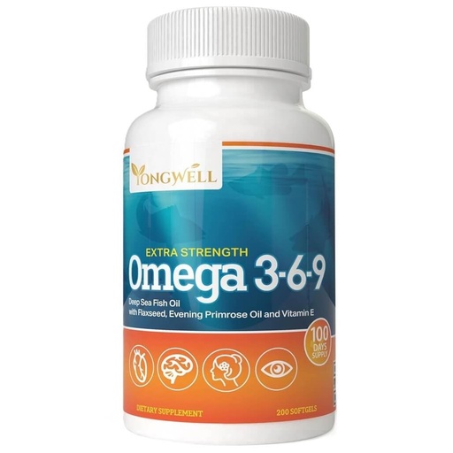[BRSWECQ6OEIBYFI6] Triple Strength Omega 3-6-9 Fish Oil, Flaxseed & Evening Primrose Oil, 2000mg EPA & DHA (200 Softgels)