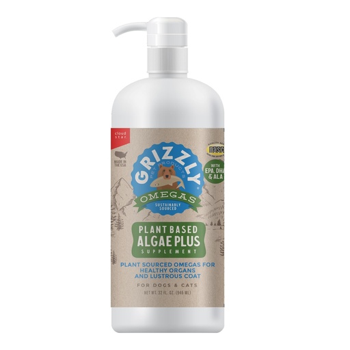 [BRSWYAT3PJ5R6ELD] Grizzly Pet Products Algal Plus Omega 3-6-9 Food Supplement for Dogs and Cats, 32 Ounce Bottle