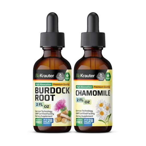 [BRSRAAYYAAMRAHLG] Burdock Root Tincture 2 Fl. Oz. & Chamomile Tincture 2 Fl. Oz.