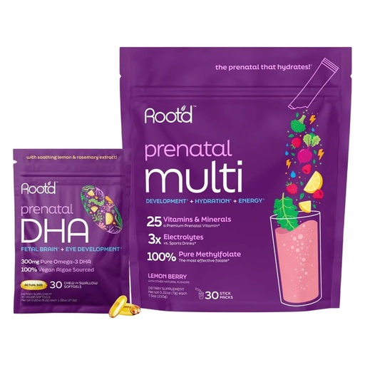 [BRSREC32AB4BAH3G] Root'd Prenatal DHA + Multivitamin Powder for Pregnancy Support | Fetal Development, Hydration & Immune Boost - Vegan, Non-GMO, Sugar Free - for Mom