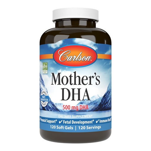 [BRSWIYILCUABM2LK] Carlson Mother's DHA, 500 mg, DHA, Nutrients for Baby & Mom, 120 Softgels | Prenatal Support; Fetal Development; Non-GMO; Norwegian; Wild Caught; Sustainably Sourced