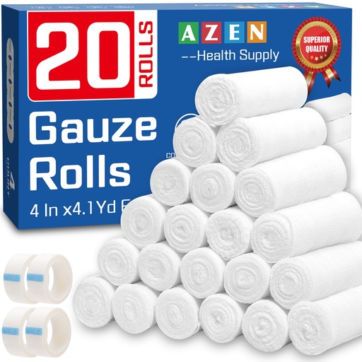 [BRSROZTQCAFWECYY] AZEN 20 Pack Gauze Rolls Bandages, 4 in x 4.1 Yards, Premium Medical Supplies & First Aid Supplies, Bandage Wrap Vet Wrap, Mummy Wraps