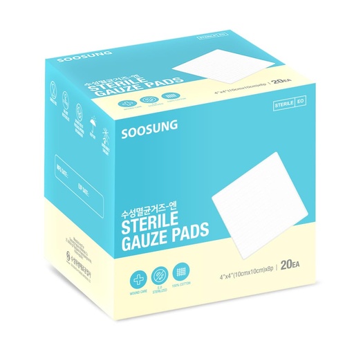 [BRSRABQZOIMGAFDL] Sterile Gauze Pads 4x4 Inch (100 Count), 8-Ply Medical Grade Cotton, Individually Wrapped (20 Packs of 5), Highly Absorbent, Latex-Free Wound Dressing for Post-Surgical & Large Wounds – SOOSUNG