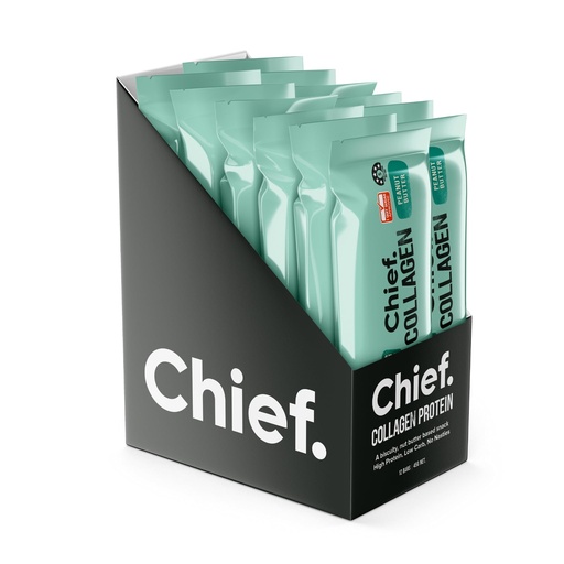 [BRSREHYNCV5RSCY6] Chief Collagen Protein Bars, 100% Natural Ingredients, Keto & Paleo Friendly Snack, Gluten Free & Low Sugar (Peanut Butter, 12 Bars)