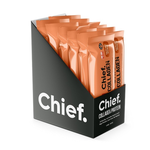 [BRSREHYNPMPBAC3K] Chief Collagen Protein Bars, 100% Natural Ingredients, Keto & Paleo Friendly Snack, Gluten Free & Low Sugar (Hazelnut Brownie, 12 Bars)