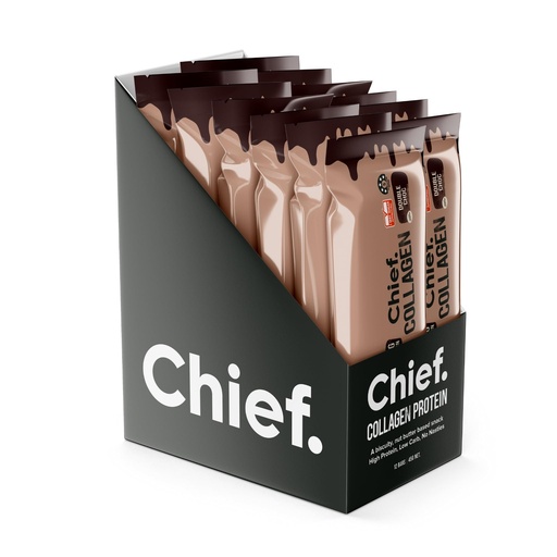 [BRSREHYNBAHWC2TO] Chief Collagen Protein Bars, 100% Natural Ingredients, Keto & Paleo Friendly Snack, Gluten Free & Low Sugar (Chocolate, 12 Bars)