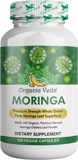 [BRSWIZIICJ7AKHI3] 有機Vedaモリンガリーフカプセル1000mg、120カウント - 純粋な未加工Moringa Oleiferaパウダー全葉緑スーパーフードサプリメント - エネルギー、健康、福祉、抗酸化剤の豊富な