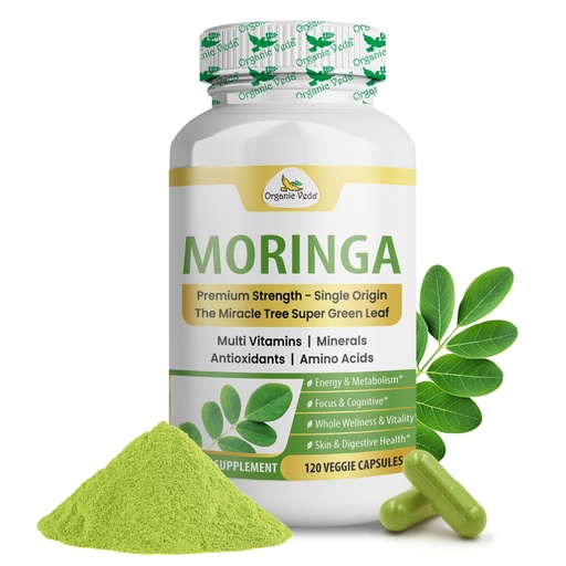 [BRSWIZIICJ7AKHI3] Organic Veda Moringa Capsule 1000mg - True Green Pure Organic Moringa Leaf Superfood - Vitamins & Antioxidants Dense Miracle Tree Powder for Energy, Digestion, Brain & Skin Health - 120 Vegan Capsule