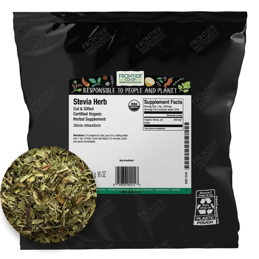 [BRSWIYIZCMEGM2Q7] Frontier Co-op Stevia Herb, Cut and Sifted (Green), Certified Organic | 1 lb. Bulk Bag | Stevia rebaudiana Bertoni