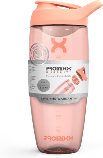 [BRSRMHD3OYGWCCDK] Promixx Pursuit Protein Shaker Bottle (32 oz) – Silent No-Ball Mixer, Leak-Proof Lid, BPA/BPS & Phthalate-Free ECOZEN – Easy-Clean Shaker Cup for Protein Shakes, Pre & Post-Workout Smoothies