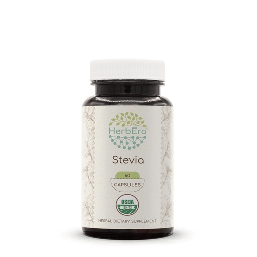 [BRSWGCABAVYREDT5] Stevia 60 Capsules, 500 mg, USDA Organic Stevia Rebaudiana Dried Leaf (60 Capsules)