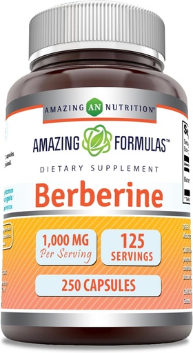 [BRSWGZ32B4IR6GT3] Amazing Formulas Berberine 1000mg Per Serving 250 Capsals Supplement 