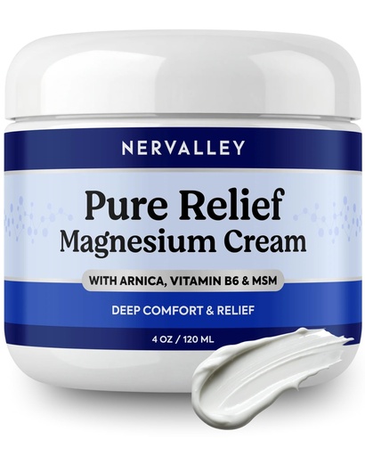 [BRSRYYA7C4JR4HL2] Pure Relief Magnesium Cream - Dead Sea Magnesium Lotion with MSM & Arnica | with MSM, Arnica & Vitamin B6, Soothing Topical Cream For Feet, Legs & Hands, For Nerve Pain, Fast-Absorbing, 4 Oz