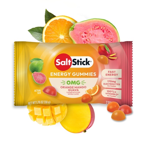 [BRSRE2QZAEPGECDK] SaltStick Energy Gummies Orange Mango Guava - 10 Packets/20 Servings | Quick carbohydrates and electrolytes in delicious gummies to fuel your workout without sticky gels. Caffeine-free.
