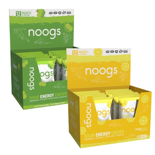 [BRSREY36A4PWOHYZ] Noogs Wicked Apple + Lemon Zinger Sour Energy Chews Bundle, Electrolyte Energy Gummies, Sour Candy Flavored Alternative to Running Gels | 24 Packs, 288 Gummies