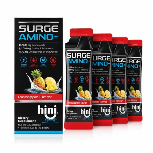 [BRSRYZQ5PIMQKCLL] HINI Surge Amino+ Energy Gel, Pineapple Flavor, 4 Packets | 2,500 mg amino acid blend, 1,000 mg taurine, B vitamins and 30 mg octacosanol per packet.