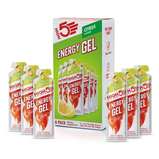 [BRSRYYL6OZ7RM2TG] HIGH5 Energy Gel, Citrus, 6 Pack, Vegan Carb Gel for Running & Cycling | Caffeine free vegan energy gel in easy to carry 40g pouches for clean fuel before, during, and after endurance exercise.