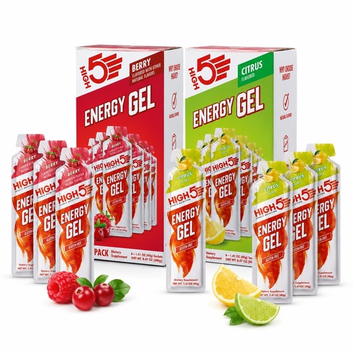 [BRSRY2YTOINQMDIY] HIGH5 Energy Gel Variety Bundle | Citrus & Berry Flavors | 6 Pack Each (12 Total Energy Gels) | Gluten-Free Sports Nutrition for Running, Cycling & Endurance