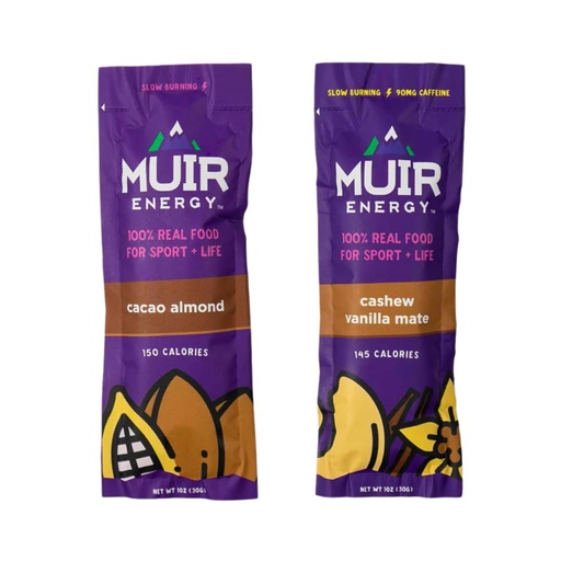 [BRSRMAIFDMGQMELP] MUIR Slow Burn Variety Gel Pack - 24 Count (12 Cacao Almond Mate, 12 Cashew Vanilla Mate) - Organic Real Food Energy Gel for Running, Cycling & Endurance - Long-Lasting, Easy-to-Digest, Vegan, Non-GMO