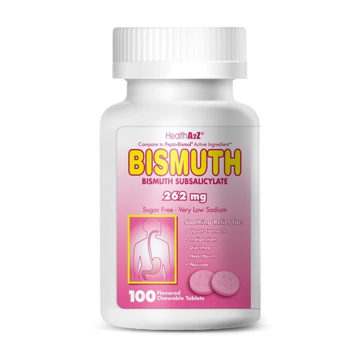 [BRSRMBALDEIGKH3X] HealthA2Z® Bismuth | Bismuth Subsalicylate 262mg | Multi-Symptom Relief | (100 Count (Pack of 1))