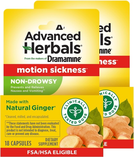 [BRSRGCD4BUCBOGTG] from the Makers of Dramamine, Advanced Herbals with Natural Ginger, for Nausea Relief, Morning Sickness Relief & Motion Sickness_Relief During Travel, 18 Capsules (Pack of 24)