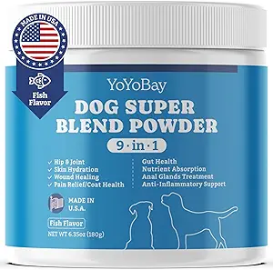 [BRSROHYYBABQGE3A] Supplements for Dogs, Dog Supplements Super Blend Powder 9 in 1, Vitamins for Dog, with Iceland Fish Powder, Support Gut Health, Hip and Joint, Multivitamin Support, 6.35oz, Fish Flavor