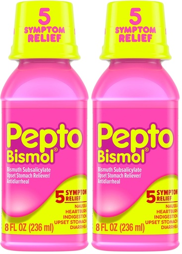 [BRSRAY3ROECRSG36] Pepto Bismol Original Liquid 5 Symptom Medicine - Including Upset Stomach and Diarrhea Relief 8 oz (Packaging May Vary) (Pack of 2)