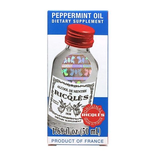 [BRSWIYAHO54AM3LU] Ricqles Peppermint Oil Dietary Supplement (Supports Healthy Digestion, Intestinal Comfort) (1.69 fl. oz) (1 Bottle) (Product of France).
