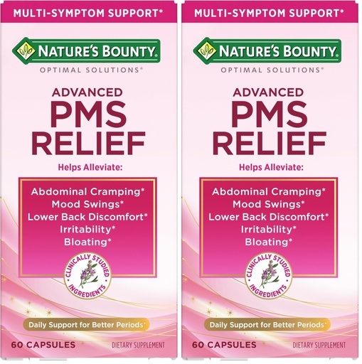 [BRSREBD5A57GOFA2] Nature's Bounty Optimal Solutions Advanced PMS Relief for Menstrual Cycle Support, PMS Support Supplement for Women, Bloating Relief – Chasteberry, Hormone-Free, 60 Vegetarian Capsules (Pack of 2)
