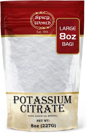 [BRSROEAQCUNRUETF] Spicy World Potassium Citrate Powder 8 OZ - Pure, Vegan, Food Grade, Bulk Potassium Supplement