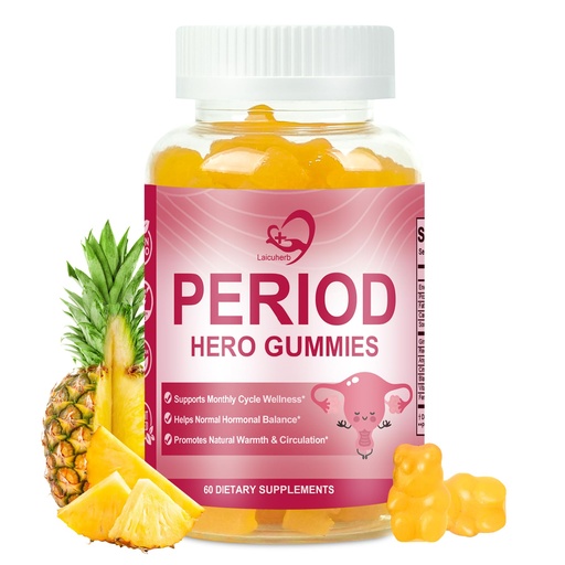 [BRSRG2QNDMORQ3DX] Period Hero Gummies for Women Menstrual Cycle, 60 Count PMS Support Gummies Help Relief PMS & Hormonal Balance, Pineapple Flavor Feminine Balance Womb Gummy for Uterus Cleanse & Detox
