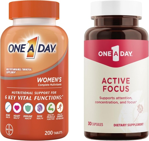 [BRSROH3QCUMQ2G3J] One A Day Bundle - One A Day Multivitamin pro ženy 200 Count Tablety a One A Day Active Focus Dodatek, 30 Kapsle