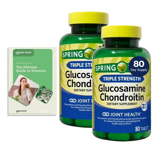 [BRSREGQOCUBBQ33X] Spring Glucosamine Chondroitin, Triple Strength, 80 Tablets, 2-Pack, 80 Days Supply + Exclusive Vitamin Guide (2 Items)