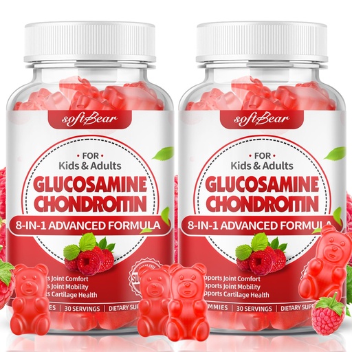 [BRSROFD4CUNGOYD4] softbear Glucosamine Chondroitin Gummies Sugar Free, Extra Strength Glucosamine Chondroitin Supplement for Natural Joint Support, Raspberry Flavored 120 Count