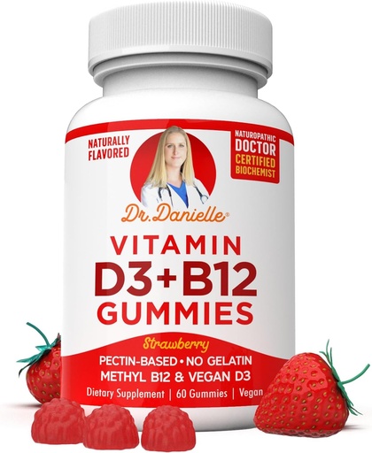 [BRSW2HAFBAJWGCY6] D3 bitamina, B12 Gummies, Danielle doktorearen eskutik, Vegan Daily Supplement for Adults & Kids, Non-GMO, D3 1000 bitamina eta 250 mcg bitamina B12, 2 Month Supply (60 Gummies)