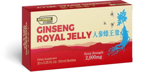 [BRSREAQCAANRA23F] Nationwide VITAGINS Ginseng Royal Jelly 30 X 0.35FL Oz. (10ml) Bottles Extra Strength 2000mg