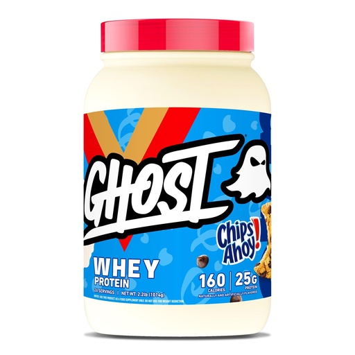 [BRSWGBAZBANBA2AY] GHOST Whey Protein Powder, Chips Ahoy! - 2LB, 25G of Protein - Whey Protein Blend - ­Post Workout Fitness & Nutrition Shakes, Smoothies, Baking & Cooking - Cookie Pieces Inside