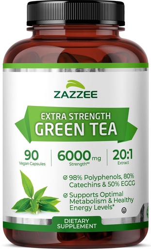 [BRSRE2YPCUBW2FLB] Zazzee Extra Strength Green Tea 20:1 Extract, 50% EGCG, 90 Vegan Capsules | 98% Polyphenols, 80% Catechins, 3 Month Supply, Certified Kosher, Antioxidant & Metabolism Support, Non-GMO, Made in the USA