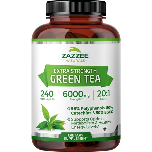 [BRSRE2YPCUHBUCDX] Zazzee Extra Strength Green Tea 20:1 Extract, 50% EGCG, 240 Vegan Capsules | 98% Polyphenols, 80% Catechins, 8 Month Supply, Certified Kosher, Antioxidant & Metabolism Support, Non-GMO, Made in the USA