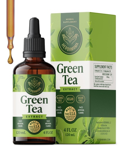 [BRSREEAFDMMWMDT6] HERBAMAMA Green Tea Extract - Antioxidant & Energy Support | Green Tea Supplement • Non-GMO • Alcohol & Sugar-Free • Vegan • Liquid Formula • 84-Day Supply • 4 fl oz