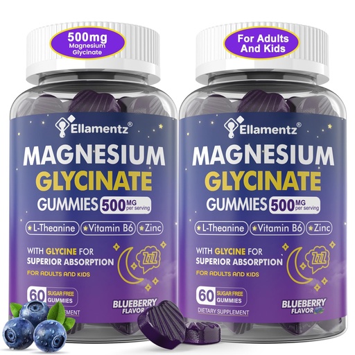 [BRSRAGA7CQPBUHTZ] Magnesium Glycinate Gummies 500mg/250mg for Adults Kids Teens, Sugar Free Magnesium Calm Sleep Aid, Kids Sleep Gummies with L-Theanine Glycine B6 for Sleep, Calm, Muscle,Relax Brain,No Melatonin,2Pack