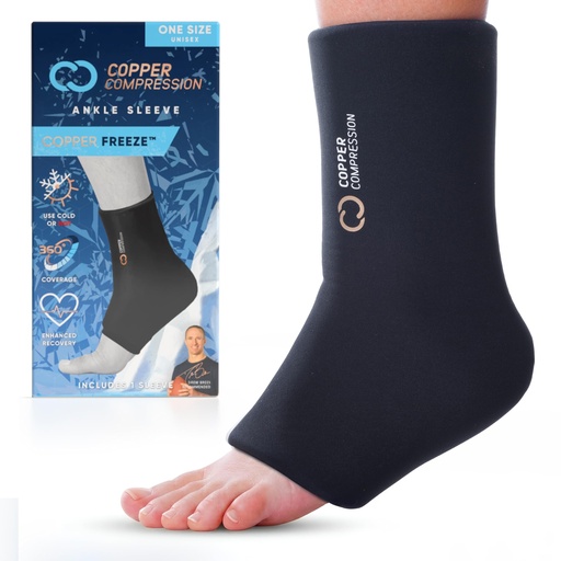 [BRSREADYOR5GM2DU] CopperFreeze™ Ankle Sleeve by Copper Compression – Hot & Cold Therapy Support for Ankle Pain, Swelling, Sprains, Plantar Fasciitis, and Injury Recovery – 360° Copper Infused Relief for Foot & Heel – One Size