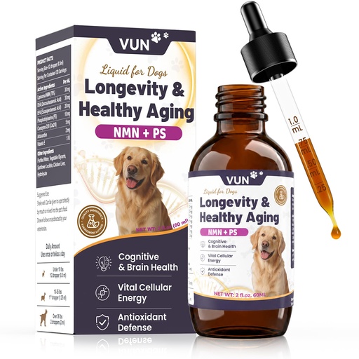 [BRSRYZQFBEPAIFLO] VUN NAD+ Longevity Supplement for Senior Dogs & Cats Cognitive | Liposomal NMN Liquid for Dog Cognitive & Brain, Healthy Aging, Antioxidant & Vitality, Chicken Flavor, 2 fl oz