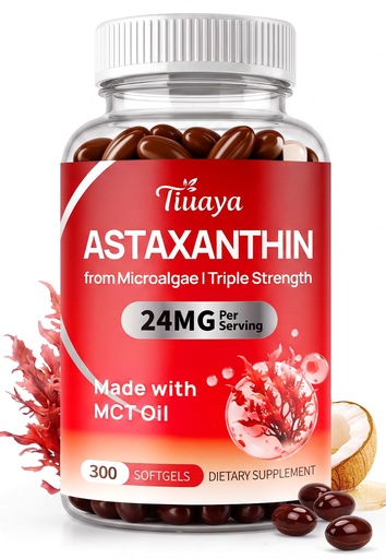[BRSRYYABAAPQIALJ] Astaxanthin 24mg with MCT Oil, Strength Astaxanthin Antioxidant | 300 Softgels, 10-Month Supply, Fresh Microalgae Source, Triple Strength, Skin, Vision & Immune Support