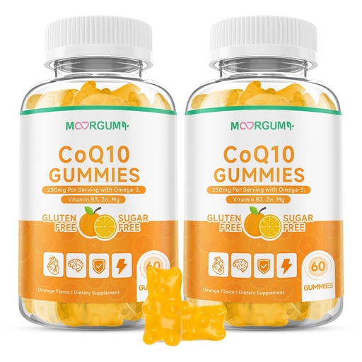 [BRSRYYYYBBYGGHTH] CoQ10 Gummies, 250mg Coenzyme Q10 High Absorption Supplements with Omega-3, Vitamin B3, Zinc, Magnesium, Supports Heart Health, Cellular Energy & Antioxidant, Vegan, Non-GMO, Orange Flavor, 120 Count