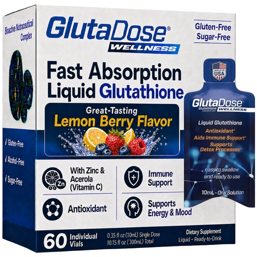 [BRSWGBAYCQCQIG36] Liquid Glutathione Supplement, Lemon Berry Flavored Acerola Energy Booster w/Zinc, Daily Vitamins & Minerals, Zero Sugar Formulation, Everyday Auto-Immune Support for Adults, 0.34 fl oz, Pack of 60