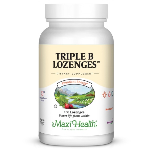 [BRSWIYAZBV6RU2D2] Maxi Health Triple B Lozenges - Vitamin B12 & B6 & Biotin - Strawberry Flavor - 180 Chewies - Kosher